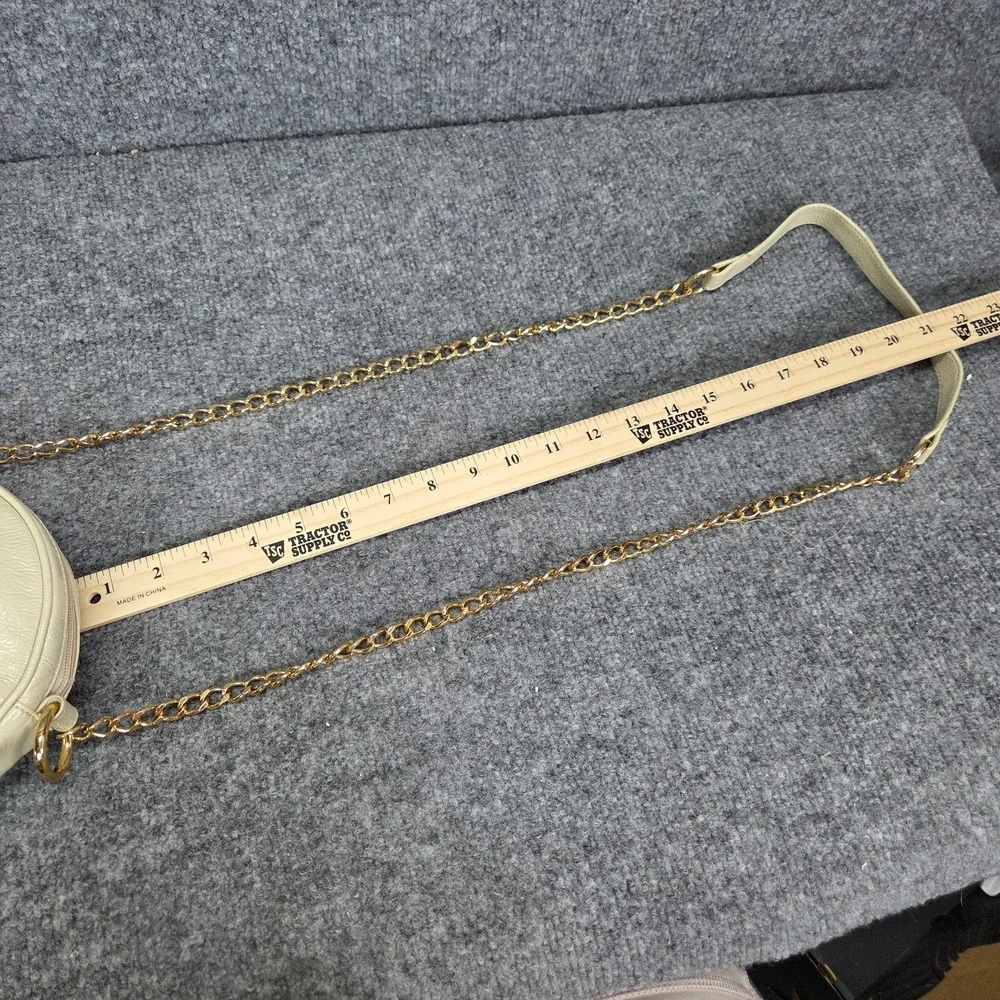 HOBO Deb Round Patent‎ Leather Crossbody bag Creme & Gold chain strap RARE